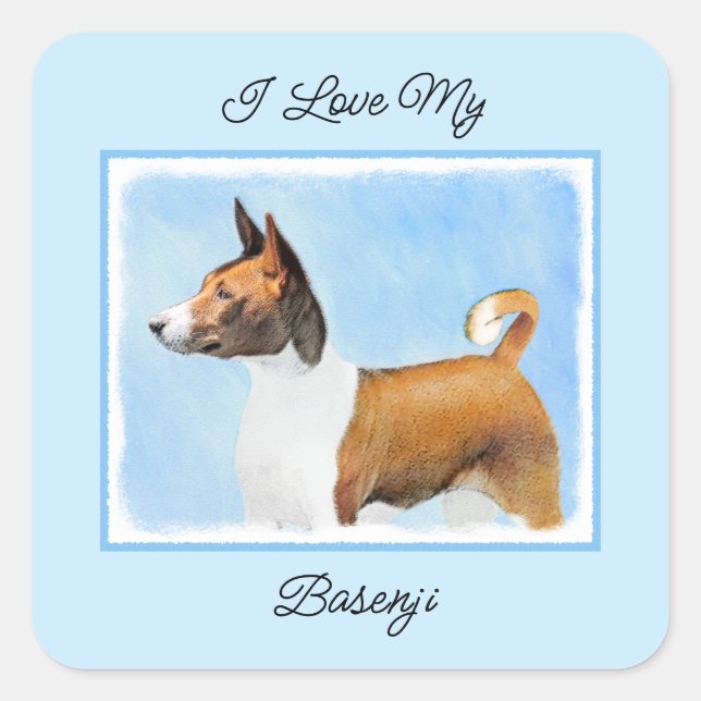 Basenji Painting - Cute Original Art Square Sticker (Front)