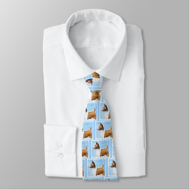 Basenji Painting - Cute Original Art Tie (Tied)