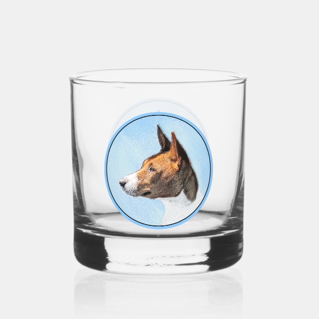 Basenji Painting - Cute Original Art Whiskey Glass (Front)