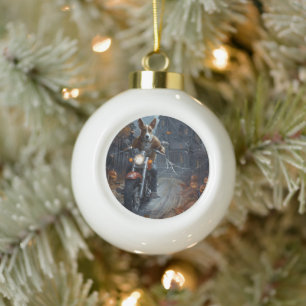 Basenji Riding Motorcycle Halloween Scary Ceramic Ball Christmas Ornament