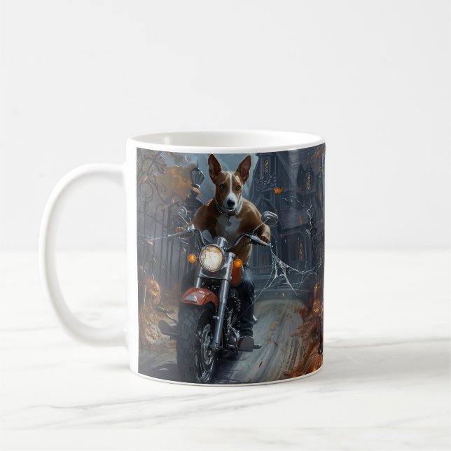 Basenji Riding Motorcycle Halloween Scary Coffee Mug (Left)