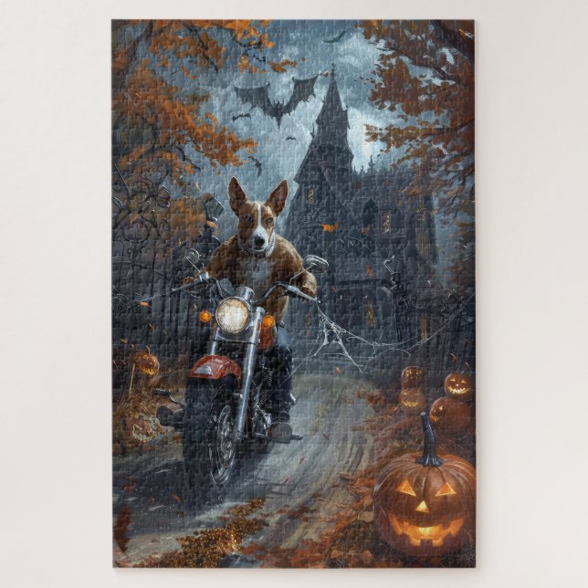 Basenji Riding Motorcycle Halloween Scary Jigsaw Puzzle (Vertical)