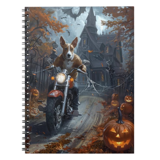 Basenji Riding Motorcycle Halloween Scary Notebook (Front)