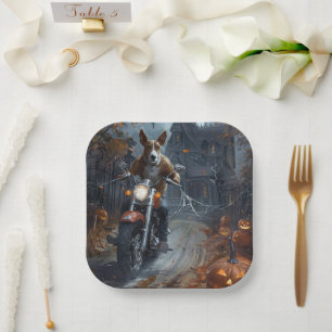 Basenji Riding Motorcycle Halloween Scary Paper Plate