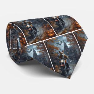 Basenji Riding Motorcycle Halloween Scary Tie