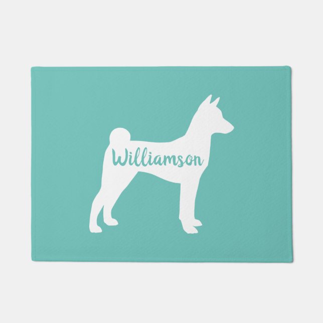 Basenji Silhouette Personalised Welcome Mat (Front)