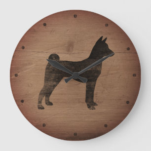 Basenji Silhouette Rustic Large Clock