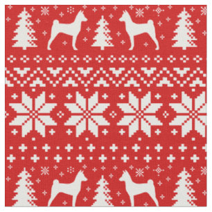 Basenji Silhouettes Christmas Holiday Patterned Fabric