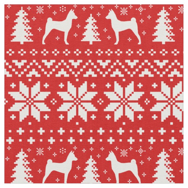 Basenji Silhouettes Christmas Holiday Patterned Fabric (Close Up)