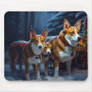 Basenji Snowy Sleigh Christmas Decor Mouse Mat