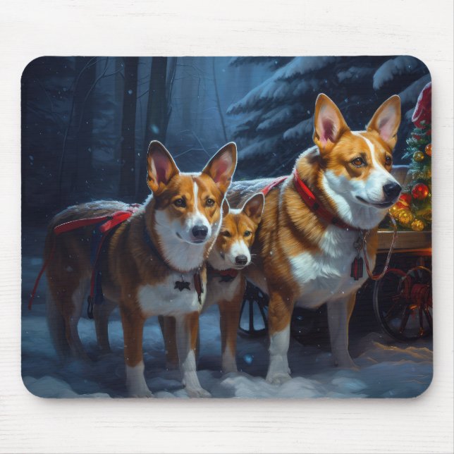 Basenji Snowy Sleigh Christmas Decor Mouse Mat (Front)