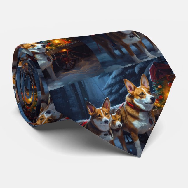 Basenji Snowy Sleigh Christmas Decor Tie (Rolled)