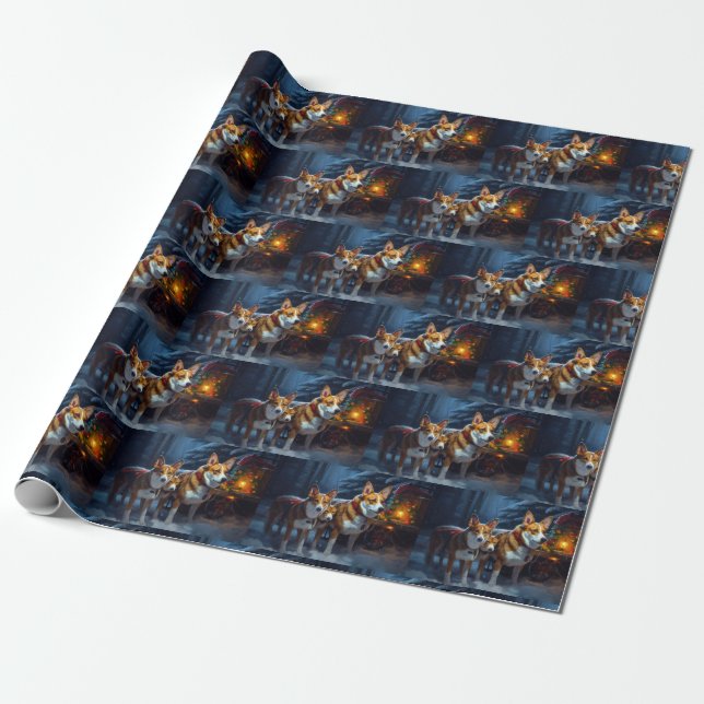 Basenji Snowy Sleigh Christmas Decor Wrapping Paper (Unrolled)