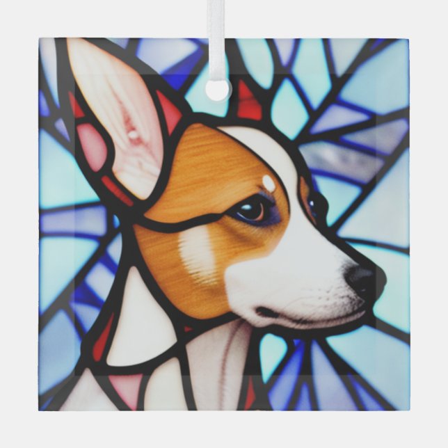 Basenji "Stained Glass" Glass Tree Decoration (Front)