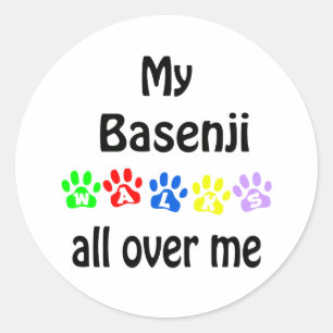 Basenji Walks Design Classic Round Sticker