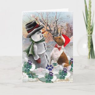 Basenji Watches Snowman Cards