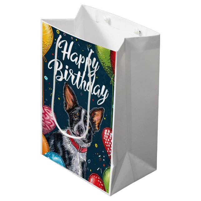 Basenji with Balloons Birthday Medium Gift Bag (Front Angled)