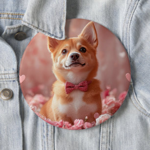Basenji with Roses - Valentine's Day 6 Cm Round Badge