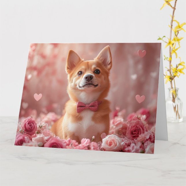Basenji with Roses - Valentine's Day Card (Yellow Flower)
