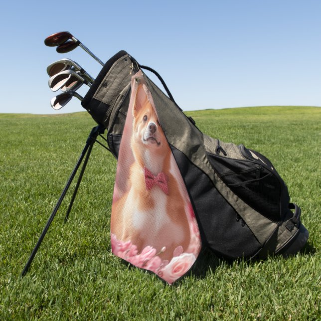 Basenji with Roses - Valentine's Day Golf Towel (Green)
