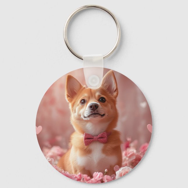 Basenji with Roses - Valentine's Day Key Ring (Front)