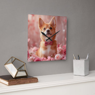 Basenji with Roses - Valentine's Day Square Wall Clock