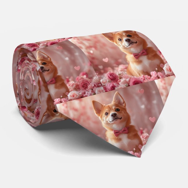 Basenji with Roses - Valentine's Day Tie (Rolled)