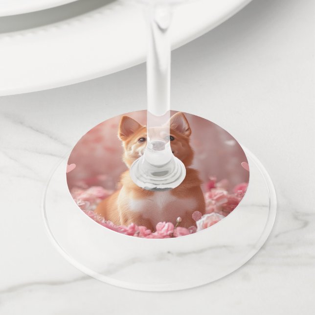 Basenji with Roses - Valentine's Day Wine Glass Tag (Close Up)