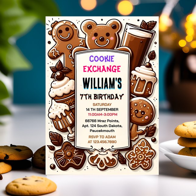 bash cute food Kids Cookie Exchange 7th Birthday Invitation (Creator Uploaded)