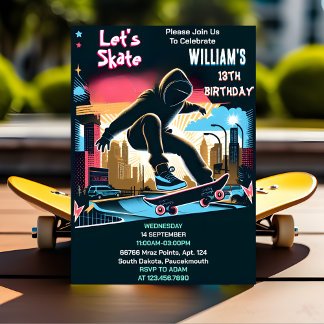 Bash Scooter Jump Zone Skateboarding 13th Birthday Invitation