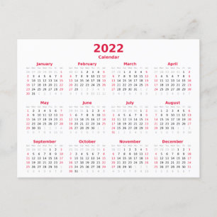 Basic 2022 Monthly Calendar Postcard