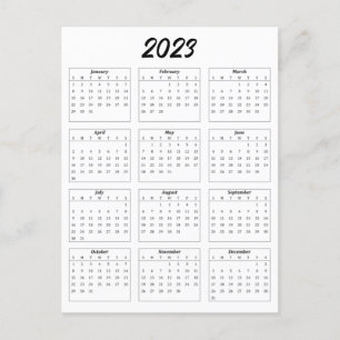 Basic 2023 Monthly Calendar Postcard
