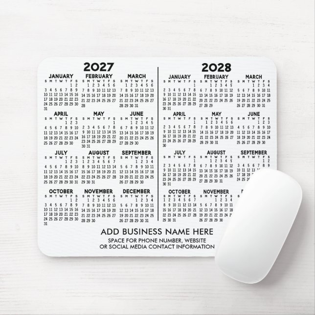 Basic 2 Year Calendar 2027 2028 year view Business Mouse Mat (With Mouse)