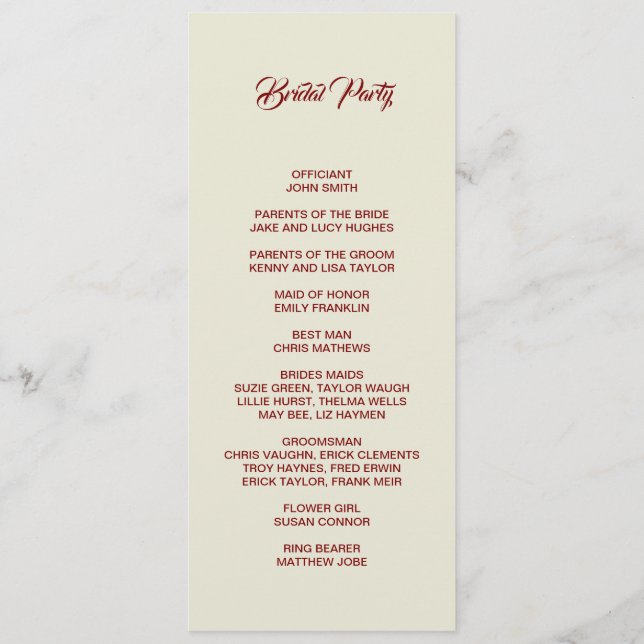 Basic and Elegant double side program card (Back)