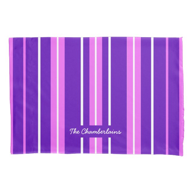 Basic and Simple Purple White and Pink Stripes Pillowcase (Front)