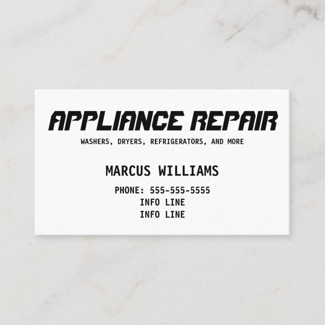 Basic Appliance Repair Business Card (Front)