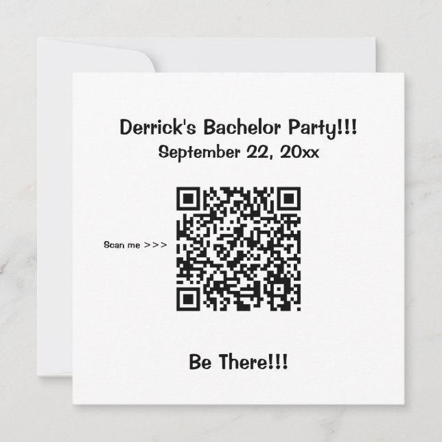 Basic Bachelor Party Invitation with QR Code Info (Front)