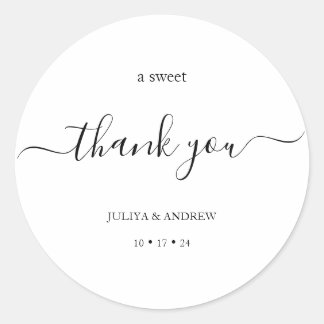 Basic black and white script wedding classic round sticker
