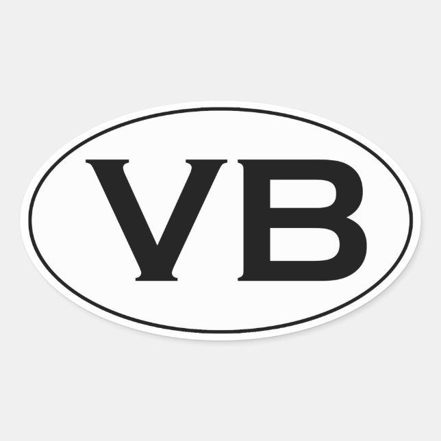 Basic Black and White VB Virginia Beach Oval Logo Oval Sticker (Front)