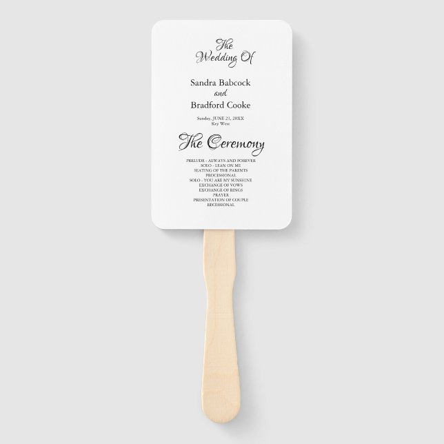 Basic Black and White Wedding Ceremony Program Han Hand Fan (Front)