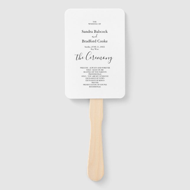 Basic Black and White Wedding Ceremony Program Hand Fan (Front)