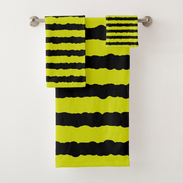 Basic Black and Yellow Bee-Like Stripes Towel Set (Insitu)
