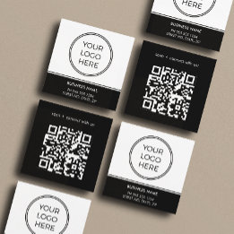 Basic Black Business Logo QR Code  Square Business Card