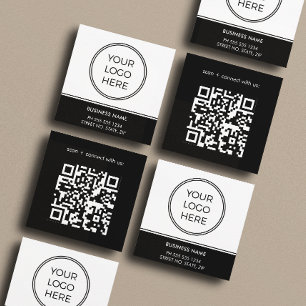 Basic Black Business Logo QR Code  Square Business Card