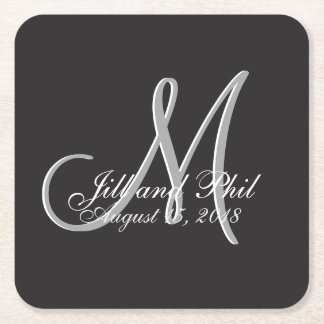 Basic Black Fabulous Wedding Monogram Great Value Square Paper Coaster