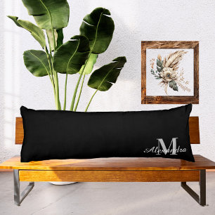 Basic Black solid Colour Monogram name initial Body Cushion