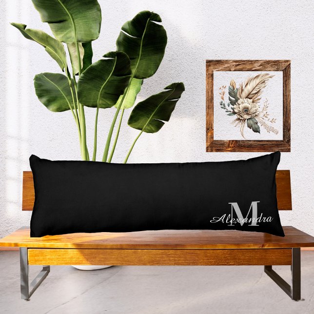 Basic Black solid Colour Monogram name initial Body Cushion (Creator Uploaded)