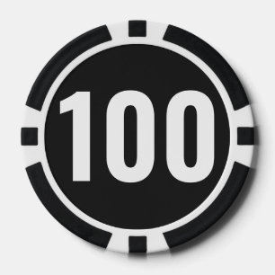 Basic Black White Bold Number  Poker Chips