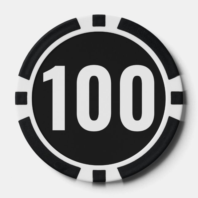 Basic Black White Bold Number  Poker Chips (Front)