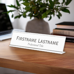 Basic Black White Name and Professional Title Desk Name Plate